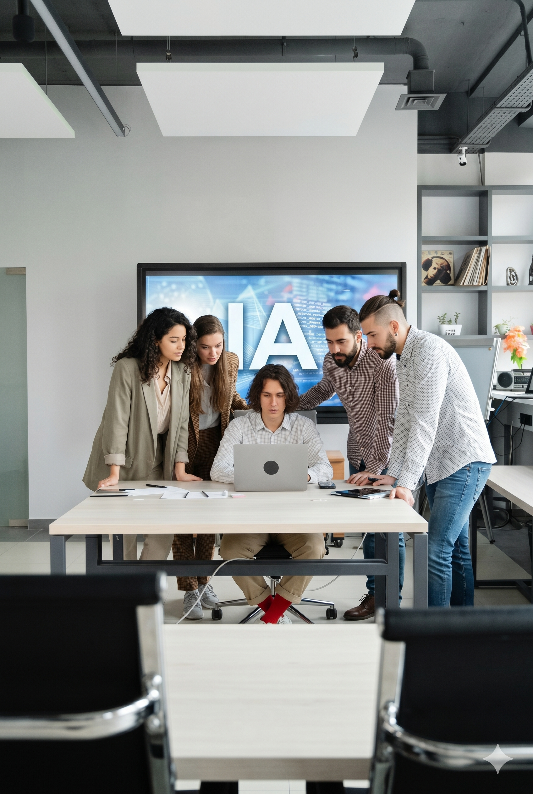 Equipo de profesionales trabajando con inteligencia artificial